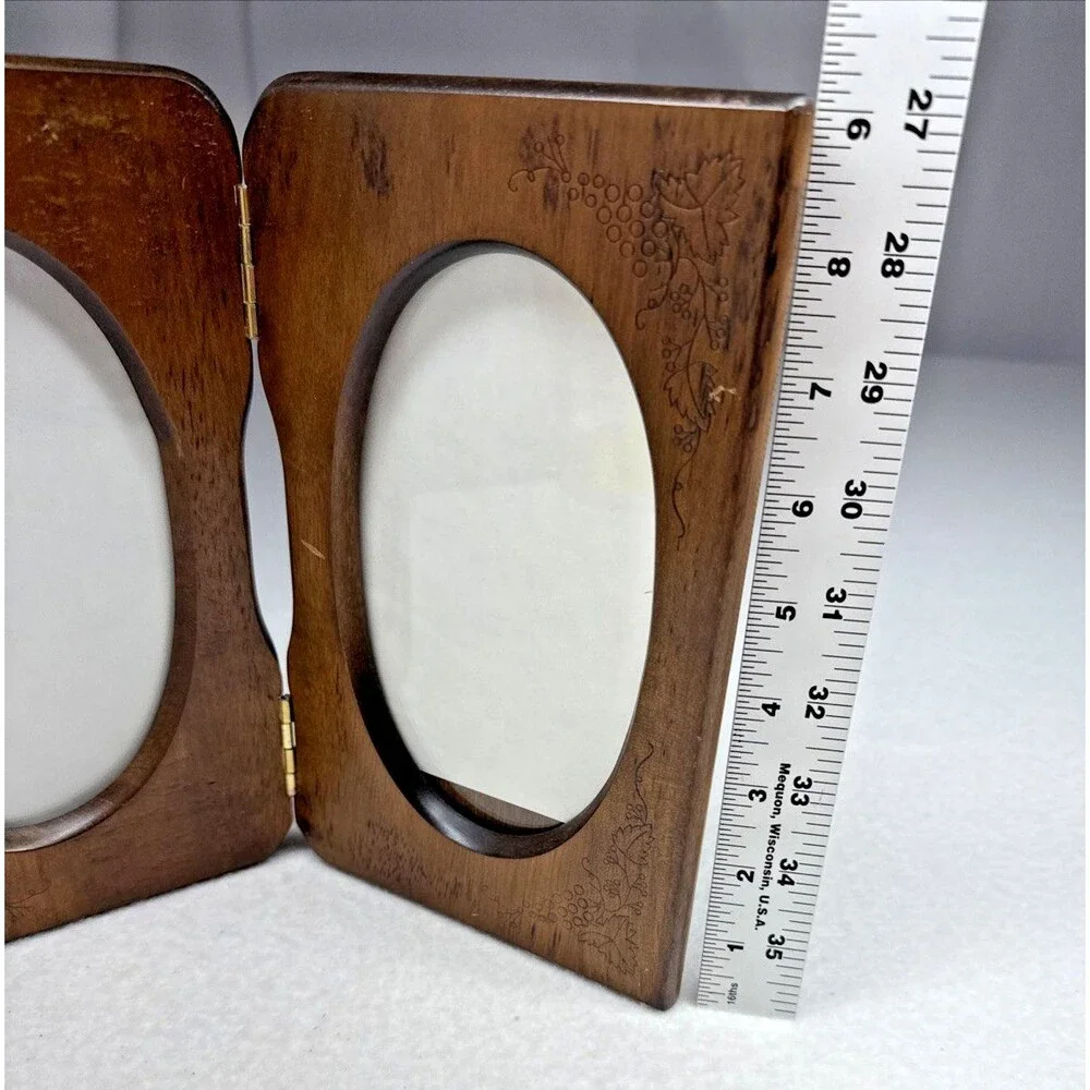 Wood Folding Double Picture Frame Oval 6.5